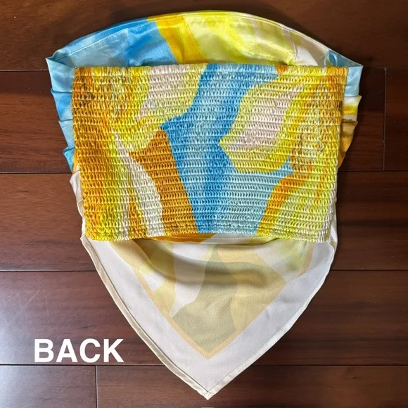 STRAPLESS ABSTRACT SATIN EFFECT SCARF TOP - Picture 10 of 13